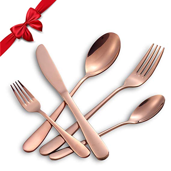 Hoften 20 Piece Rose Gold Silverware Set, Colorfully Plated Stainless Steel Utensils Include Forks, Spoon, Knife Flatware, Cutlery Set Service for 4, Dishwasher Safe (HD822-RG)