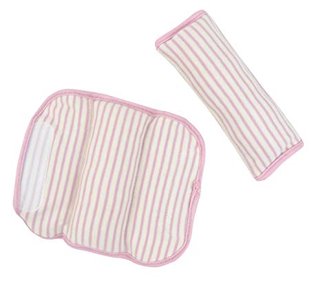 DorDor & GorGor ORGANIC Baby Seat Belt Cushion, Extra Plush, 100% Cotton (Pink striped)