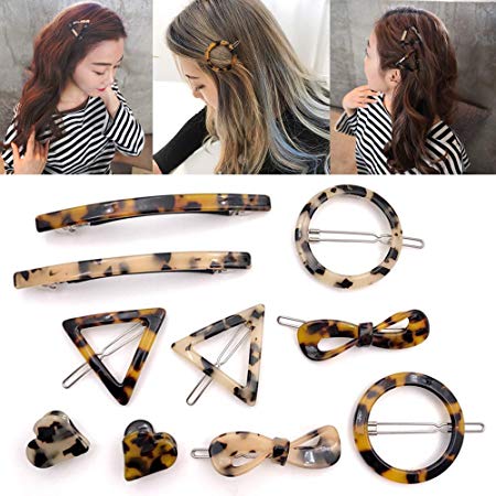 10 Pcs Acrylic Resin Hair Clips Set Minimalist Hollow Geometric Hair Pins Circle Triangle Bowknot Hair Barrettes Hair Claw Clamps Hair Styling Accessories for Women Ladies