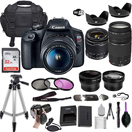 Canon EOS Rebel T7 DSLR Camera w/EF-S 18-55mm f/3.5-5.6 is II & EF 75-300mm f/4-5.6 III Lens   Wide-Angle and Telephoto Lenses   Portable Tripod   Memory Card   Deluxe Accessory Bundle