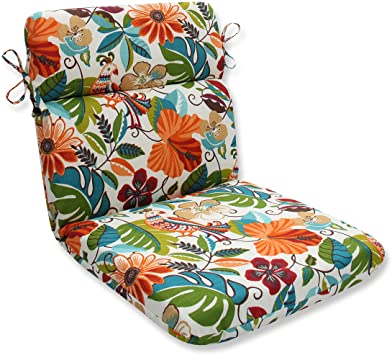 Pillow Perfect Outdoor/Indoor Lensing Jungle Round Corner Chair Cushion, 40.5" x 21", Off-White
