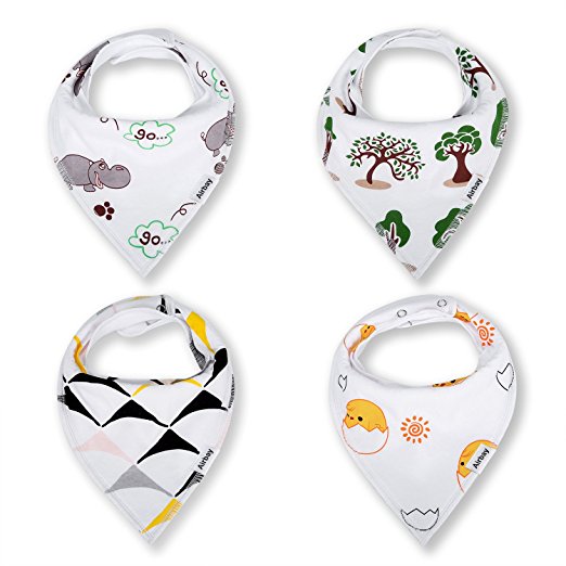 Baby Bandana Drool Bibs for Teething and Feeding, 4 pack Absorbent Cotton Modern Baby Gifts Set of Unisex Super-Stylish by Airbay