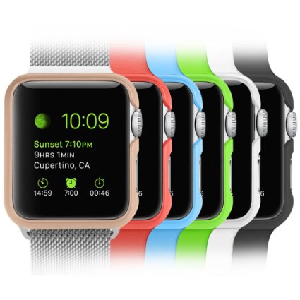 6 Color Pack Apple Watch Case Fintie Ultra-Slim Lightweight Premium Polycarbonate Hard Protective Bumper Cover for Apple Watch2015 - Retail Packaging 38 mm