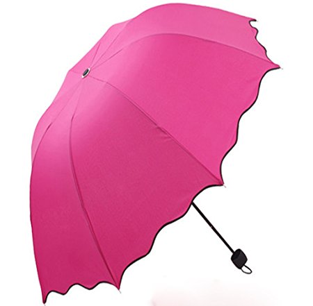 Dome Parasol Sun-rain Umbrella,triple Folding Ruffled Anti-uv Parasol (rose red)