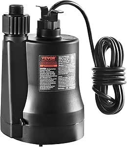 VEVOR Sump Pump Submersible, 1/3 HP, 2450 GPH High Flow, 30 ft Head, Submersible Water Pump, Thermoplastic Sump Pump with 10 ft Power Cord for Draining Water from Pool Garden Pond Basement