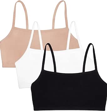 Fruit of the Loom Women's Spaghetti Strap Cotton Pull Over 3 Pack Sports Bra in Fashion Colors