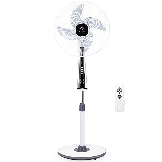 COSTWAY Pedestal Fan, 18-Inch Adjustable Oscillating Fan, Floor Standing Pedestal Fan with 4 Blades, with 3 Modes, 7.5 Hours Time Setting, Remote Control, Standing Fan, White