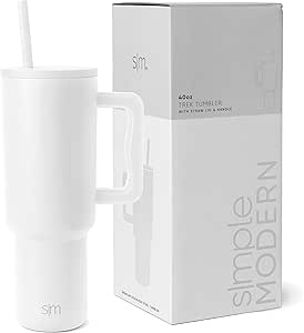 Simple Modern Tumbler 40 oz with Handle and Straw | Insulated Stainless Steel Water Bottle Iced Coffee Cup Travel Mug | Gifts for Women and Men | Trek Collection | 1180ml | Winter White