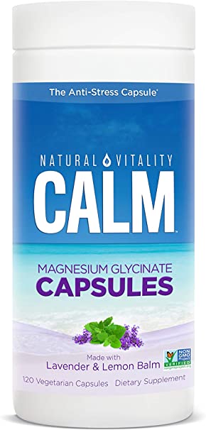 Natural Vitality Calm Capsules, Magnesium Glycinate Supplement with Lavender & Lemon Balm - 120 Count Vegan Capsules