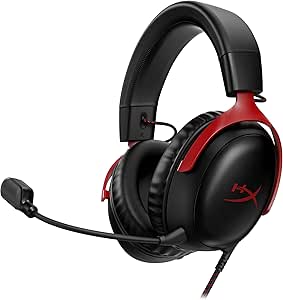 HyperX Cloud III, Cuffie da Gaming con Cavo USB-C, Controlli Audio Integrati, Telaio in Alluminio, Cuscinetti in Memory Foam Rivestiti in Similpelle, Adatto per PS4, Xbox e PC, Nero/Rosso