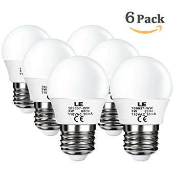 LE 3W G14 E26 LED Bulbs, 25W Incandescent Bulb Equivalent,Not Dimmable, 200lm, Warm White, 2700K, 180° Beam Angle, LED Light Bulbs, E26 Medium Base, Pack of 6 Units