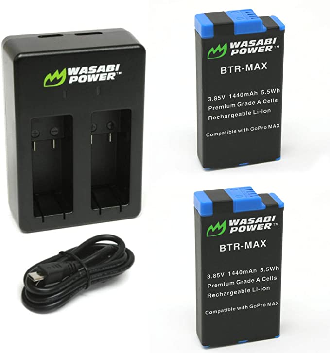 Wasabi Power GoPro MAX Battery (2-Pack) and USB Dual Charger for GoPro MAX, ACDBD-001, ACBAT-001