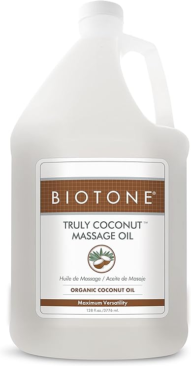 BIOTONE Truly Coconut Massage Oil with Organic Coconut Oil, Melts Away Tension and Promotes Deep Relaxation, Light, Versatile, Long-Lasting, Easy Wash-Out, Can Also Use as a Bodycare Oil