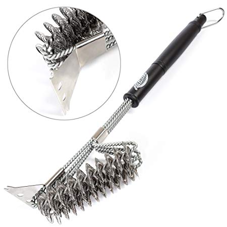 Grill Brush and Scraper – Grill Brush – BBQ Brush – Barbecue Cleaner – Safe Bristle Free BBQ Grill Brush for Porcelain Propane Electric Infrared Stainless Steel Gas Iron Charcoal and Weber Grills