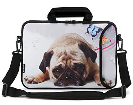 RICHEN 14 15 15.4 15.6 inch Laptop Shoulder Bag Messenger Bag Case Notebook Handle Sleeve Neoprene Soft Carring Tablet Travel Case with Accessories Pocket (14-15.6 inch, Cute Pug)