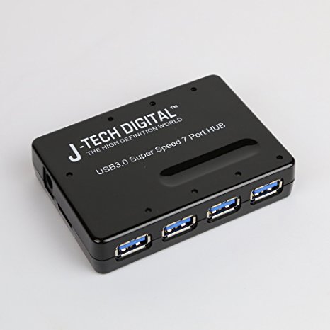 J-tech Digital Premium Quality USB 3.0 7 Port Hub with USB 3.0 Cable and Power Adapter Backward Compatible with USB 2.0