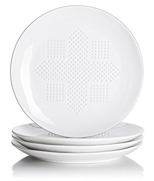 DOWAN 9-inch Porcelain Oil Absorbing Plates for Healthier Eating- Set of 4, White&Round