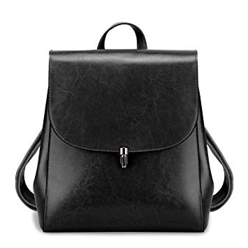 S-ZONE Women Girls Ladies Leather Bag Purse Daily Casual Travel Small Backpack (Black)