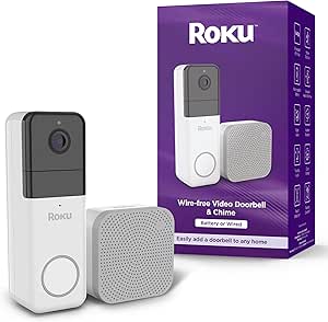 Roku Smart Home Wireless Video Doorbell & Chime - 1440p HD Night Vision Ultrawide View Doorbell Camera with Motion & Sound Detection, Works with Alexa & Google - 90-Day Subscription Included (Renewed)