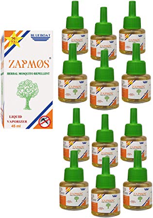 ZAPMOS 100% Herbal Mosquito Repellent Liquid Vaporizer Refill 45 ml (Pack of 12)