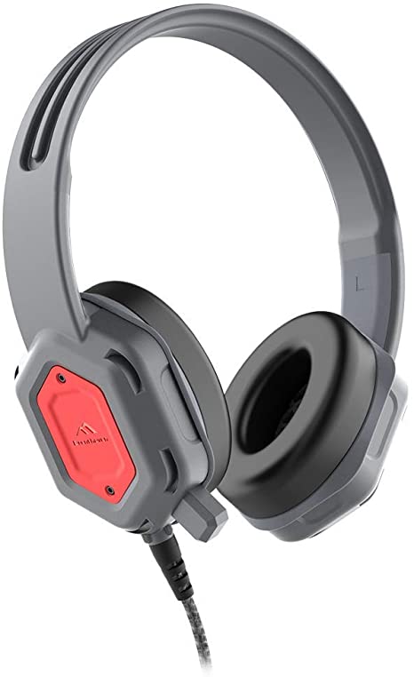 Brenthaven Edge Rugged Over Ear Headset with Durable Ear Pads, Twistable, Durable Headband for K-12 Students, Teachers and Kids – Gray/Red, in-line, Unidirectional Microphone