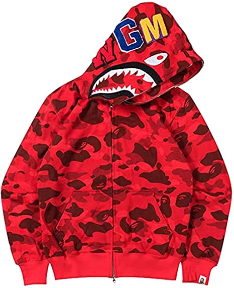 Imilan Boys Shark Camo 3D Printed Ape Bape Hoodie Sweatershirt Full Zip Jacket for Teenagers