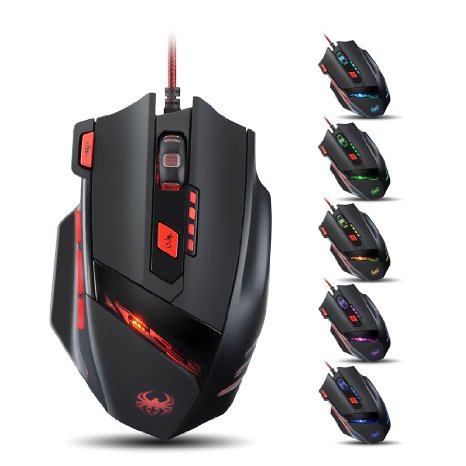 ZhiZhu® 9200 DPI Gaming Mouse Mice for PC, 8 Buttons design Weight Tuning Cartridges(Black)