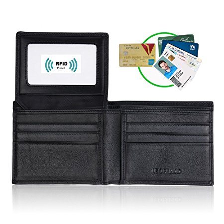 RFID Blocking Leather Wallet for Men - Excellent Genuine Slim Travel Purse Bifold - Credit Card Protector