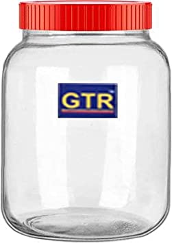 GTR 3000ml containers for kitchen storage big jar 3000 ml small pickle jars for storage 3kg jar Glass big jars for kitchen storage 2kgs Jars- Cube Glass Jar with Round JAR Plastic RED Lid for Kitchen Storage SMALL JAR 3000 ML - RED CEP (3 LTR / 3000 ML / 3 KG SMALL JAR ) - Pack of 1 (3000 ML 1 PC) small jar red new 3000 ml