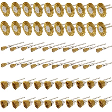 Yasumai 60PC Brass Wire Wheel Brushes Set Kit Accessories for Rotary Tools