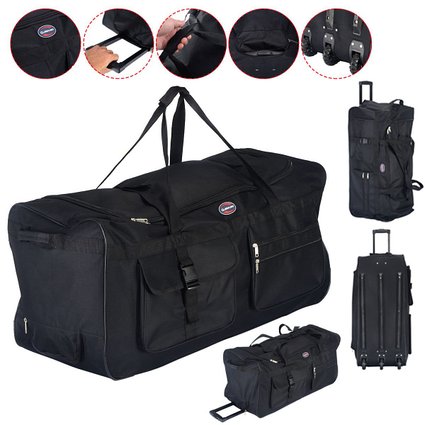 36" Rolling Wheeled Tote Duffle Bag Carry On Luggage Travel Suitcase Black