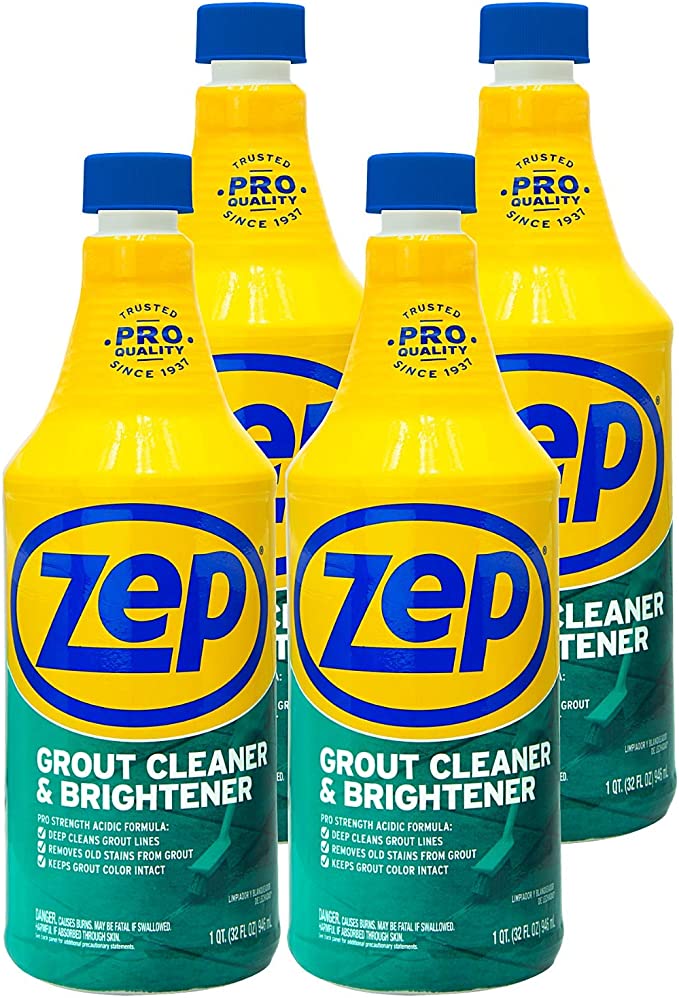 Zep Industrial Grout Cleaner and Brightener - 32 ounce (Pack of 4) ZU104632 - Deep Cleaning Pro Formula