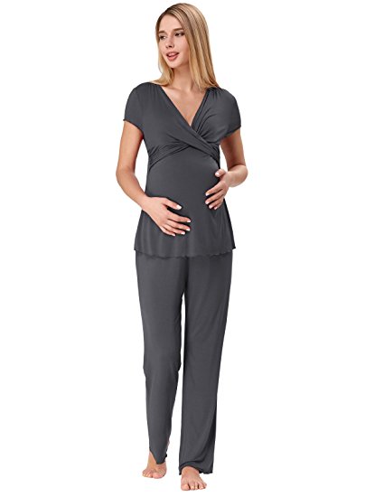 Zexxxy Women Ultra Soft Maternity & Nursing Pajama Set Pregnancy Sleepwear ZE0045