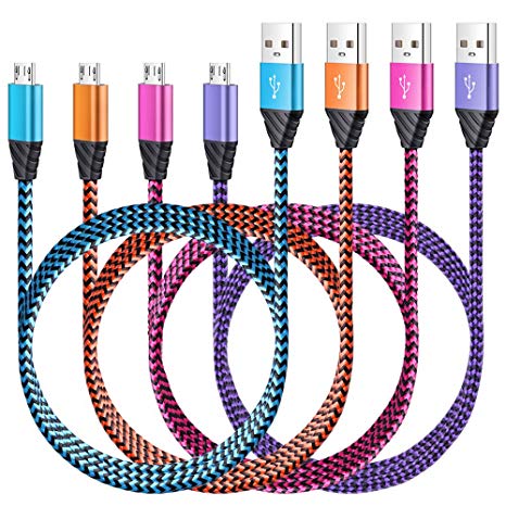 Micro Android USB Charger Cable,4 Pack Android Charging Cables Fast Charger Cord,6FT High Speed Nylon Braided Micro USB Cables Compatible for Android Phone,Samsung Galaxy S7/S6,Sony, Motorola,Tablets