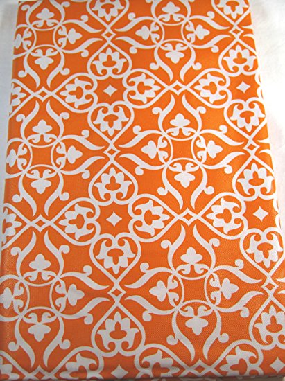 Fleur De Lis Vinyl Umbrella Tablecloth with Hole and Zipper Orange Assorted Sizes (70 Round)