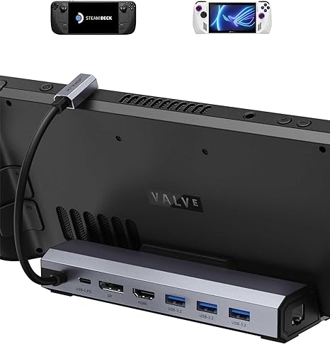 JSAUX Docking Station Compatible with Steam Deck/ROG Ally, 7-in-1 Steam Deck Dock with HDMI 4K@60Hz, DisplayPort, Gigabit Ethernet, 3 USB-A 3.0 and USB-C Charging Port for Valve Steam Deck-HB0702