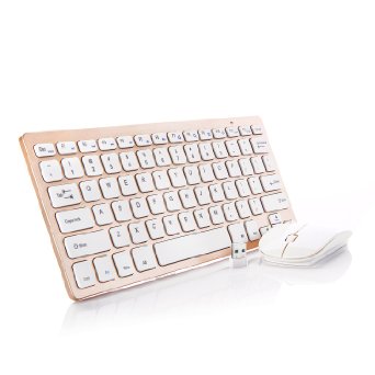 Jelly Comb Whisper-quiet 24G Ultra Slim Portable Wireless Keyboard and Mouse Combo for Desktop Windows 7  8  XP  Vista - Gold