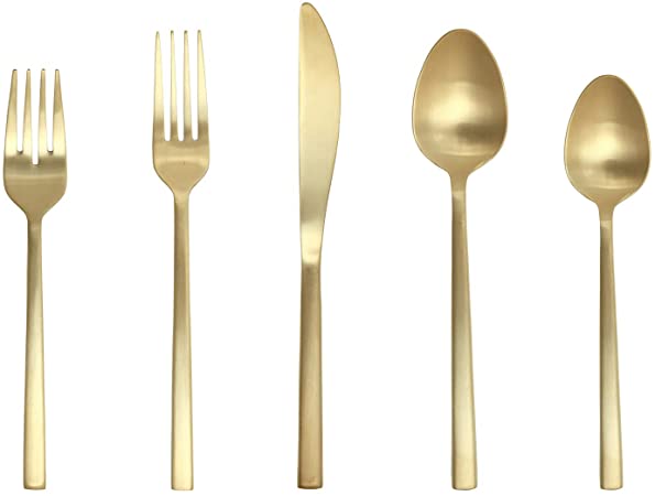 Fortessa Arezzo 18/10 Stainless Steel Flatware, 20 Piece Place Setting, Service for 4, Brushed Gold