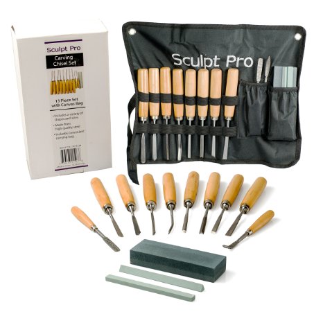 Wood Carving Chisel Set- 13 pc Professional Wood Carving Tools with Carrying Case
