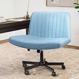 LEMBERI Criss Corss Chair with Wheels,Fabric Padded Armless Wide Office Desk Chairs,120° Rocking Swivel Mid Back Computer Task Vanity Chair for Home Office, Small Space