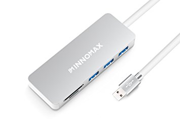 USB 3.0 HUB, INNOMAX Aluminum Multi-function High Speed USB 3.0 Hub with SD/ Micro SD Card Reader for MacBook, MacBook Pro, MacBook Air, Mac Mini, iMac, XPS, Surface Pro,Computer with USB A etc,Silver