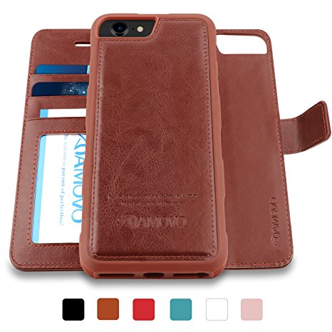 AMOVO iPhone 8 Case [2 in 1], iPhone 8 Wallet Case [Detachable Folio] Premium Vegan Leather Case for iPhone 8/iPhone 7/iPhone 6 (iPhone 8/7/6 (4.7") Brown)