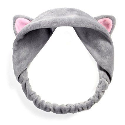 Bluelans Lovely Cat‘s Ear Hair Band Headband for Women Wash Face Makeup Running Sport (Grey)