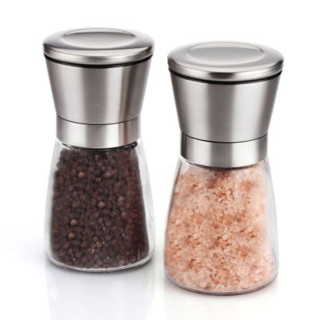 Salt and Pepper Grinder Set - UTRO Brushed Stainless Steel Pepper Mill and Salt Mill with Adjustable Coarseness