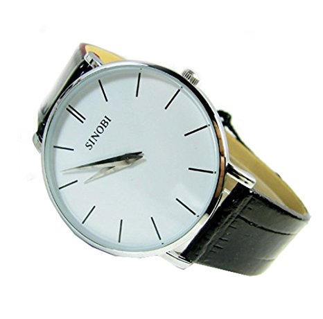 SINOBI Men's Quartz Stainless Steel and Leather Watch, Color:Black (Model: 9140G)