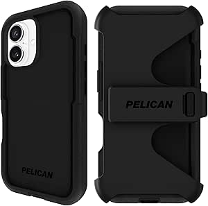 Pelican Voyager iPhone 16 Case [Compatible with MagSafe] Rugged Phone Case w/ 18ft Military-Grade Drop Protection - Heavy Duty Phone Cover w/Belt Clip Holster for iPhone 16 - Black