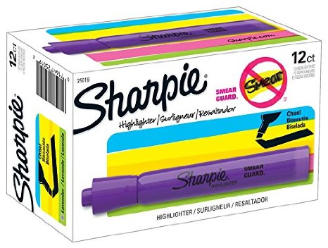 Sharpie Tank Style Highlighters, Chisel Tip, Lavender, Box of 12