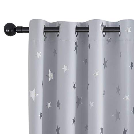 Utopia Decor Window Blackout Curtains Star Printed Thermal Insulated Curtain Panels Grommet Short Curtains for Girls Bedroom 52x45 Inch Greyish White Set of Two