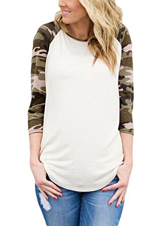 FARYSAYS Women's Casual Crew Neck Striped 3 4 Sleeve Floral Print Tee Shirt Blouse Tops (S-XXL)