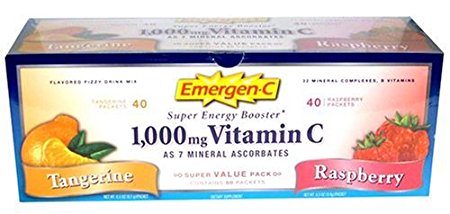Emergen-c Super Energy Booster - Flavored Fizzy Drink Mix, Contains 1000 Mg Vitamin C, 32 Mineral Complexes, B Vitamins, Value Pack - 40 Tangerine and 40 Raspberry -80 Packets